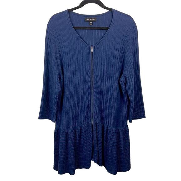 Lane Bryant Sweaters - Lane Bryant 18/20 full zip peplum textured knit navy blue cardigan sweater
